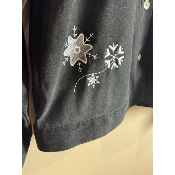 VTG Christopher Banks Womens Shacket Top Black Button Down embroidered Snowflake - Picture 5 of 12